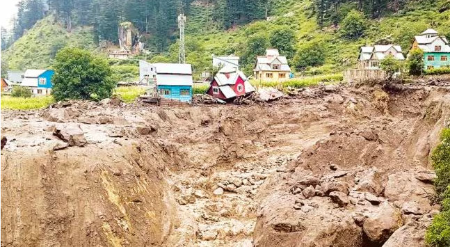 Cloudburst in the Himalayas leading to flash floods and landslides